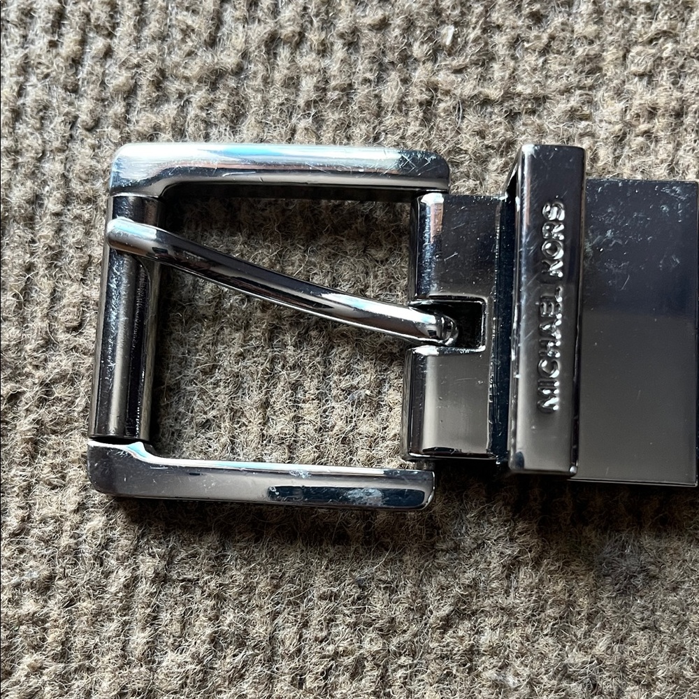 Michael Kors Men’s Black Leather Belt with Silver-Tone Buckle